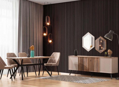 Beige Dining room Modern Dining room Suite Dining table Sideboard 2x Mirror